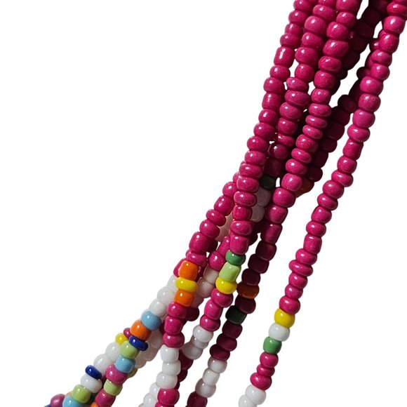 Boho Pink Seed Beaded Multi Strand Necklace Funky Fashion Jewelry Women - Picture 3 of 7
